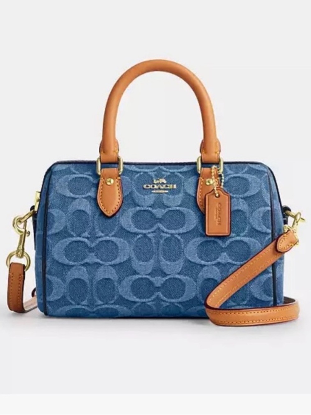 NWT Coach Mini Rowan Crossbody Bag in Denim and Tan